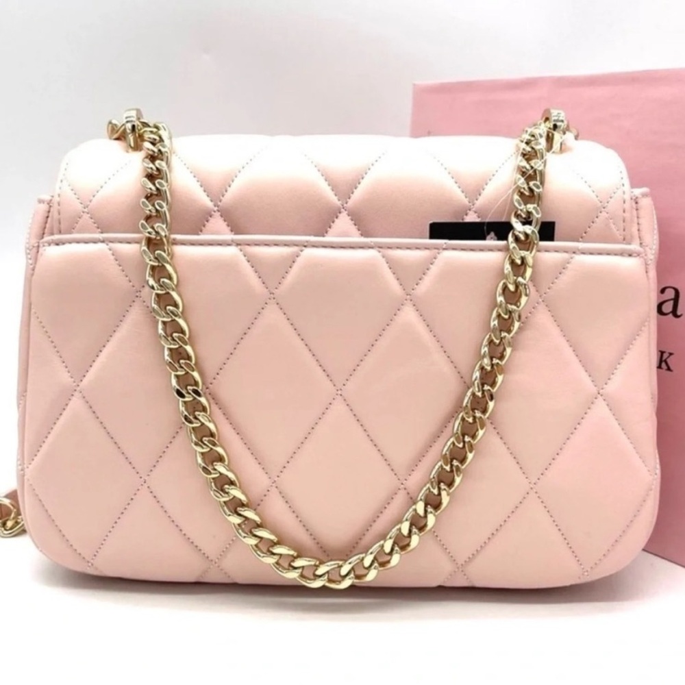 Kate Spade Carey Small Quilted Flap Shoulder Crossbody Bag Light Pink/ Gold - Picture 4 of 10